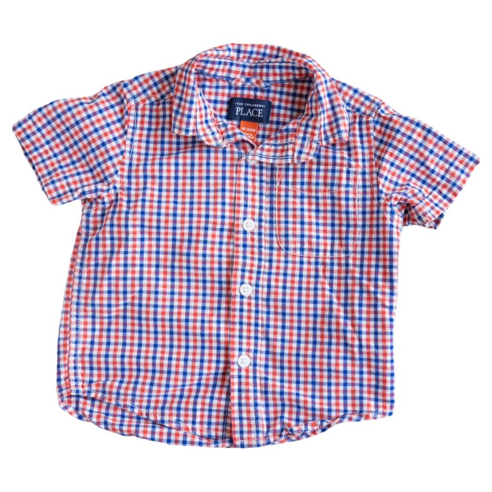 2 pair lot bundle Button down plaid gingham short sleeve shirt - Picture 3 of 9
